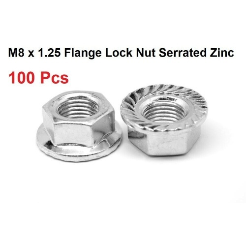 (Qty 100) M8 x 125 Flange Lock Nut Serrated Zinc